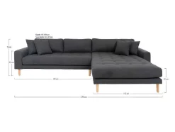 House Nordic Hoekbank-Lido Chaiselong Sofa Rechts Met 4 Kussens, Velour Grijs.
