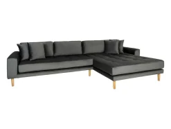 House Nordic Hoekbank-Lido Chaiselong Sofa Rechts Met 4 Kussens, Velour Grijs.