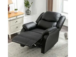 Vente-unique Fauteuil Kunstleer-Liggende Relaxfauteuil Met Verstelbare Handvoetsteun, Bekleding Van Zwart Kunstleer