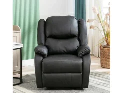 Vente-unique Fauteuil Kunstleer-Liggende Relaxfauteuil Met Verstelbare Handvoetsteun, Bekleding Van Zwart Kunstleer