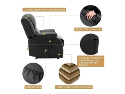 Vente-unique Fauteuil Kunstleer-Liggende Relaxfauteuil Met Verstelbare Handvoetsteun, Bekleding Van Zwart Kunstleer