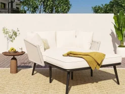 ModernLuxe Ligstoel-Ligstoel, Tuinbank - Gegalvaniseerd Staal En Gevlochten Touw - 2 Plaatsen - Beige