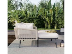 ModernLuxe Ligstoel-Ligstoel, Tuinbank - Gegalvaniseerd Staal En Gevlochten Touw - 2 Plaatsen - Beige