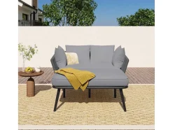 ModernLuxe Ligstoel-Ligstoel, Tuinbank - Gegalvaniseerd Staal En Gevlochten Touw - 2 Plaatsen - Grijs