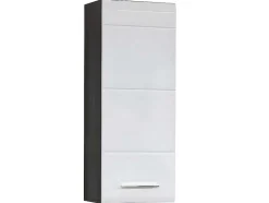Trendteam Muurkast Badkamer-Linebad Badkamerkast 1 Deur Gerookt Zilver, Wit Hoogglans.