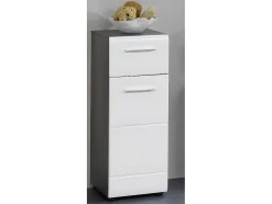 Trendteam Badkamerkast-Linebad Badkamerkast 1 Deur, 1 Lade Gerookt Zilver, Wit Hoogglans.