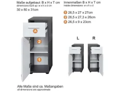 Trendteam Badkamerkast-Linebad Badkamerkast 1 Deur, 1 Lade Gerookt Zilver, Wit Hoogglans.