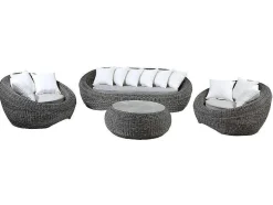 MYLIA Loungeset-Loungeset Van Geweven Hars - Grijs - Zitbank, 2 Fauteuils En Salontafel - Whiteheaven