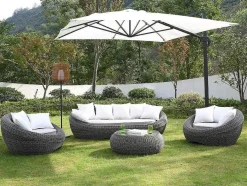 MYLIA Loungeset-Loungeset Van Geweven Hars - Grijs - Zitbank, 2 Fauteuils En Salontafel - Whiteheaven
