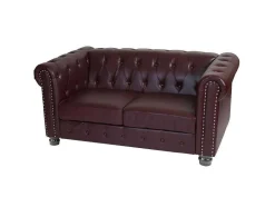 Vente-unique Kunstleren Zitbank-Luxe 2-Zitsbank Edinburgh, Ronde Poten, Roodbruin