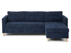 Vente-unique Modulair-Marino Bank, Chaise Longue Naar Rechts Of Links Gedraaid In Fluweel Blauw.