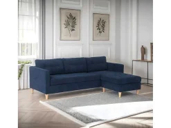 Vente-unique Modulair-Marino Bank, Chaise Longue Naar Rechts Of Links Gedraaid In Fluweel Blauw.