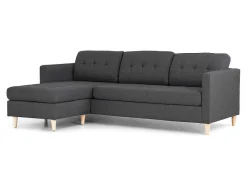 Vente-unique Modulair-Marino 3-Zitsbank Met Chaise Longue Links Stof Donkergrijs.