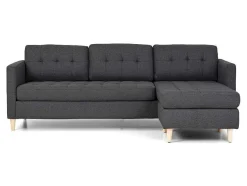 Vente-unique Modulair-Marino 3-Zitsbank Met Chaise Longue Links Stof Donkergrijs.