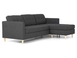 Vente-unique Modulair-Marino 3-Zitsbank Met Chaise Longue Links Stof Donkergrijs.