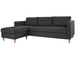 Vente-unique Modulair-Marino 3-Zitsbank Met Chaise Longue Links Stof Donkergrijs.