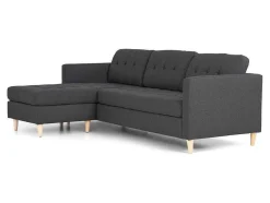 Vente-unique Modulair-Marino 3-Zitsbank Met Chaise Longue Links Stof Donkergrijs.