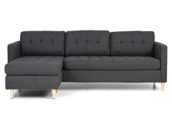 Vente-unique Modulair-Marino 3-Zitsbank Met Chaise Longue Links Stof Donkergrijs.