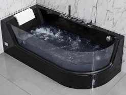 Shower & Design Massagebad-Massagebad Met Glazen Wand Aria Zwart - Persoons - 170*80*57Cm - Linkse Hoek