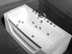 Shower & Design Massagebad-Massagebad Met Glazen Wand En Ledverlichting Dyona - 260L - 1 Persoon - 170*85*58Cm - Balneo Therapie