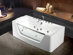 Shower & Design Massagebad-Massagebad Met Glazen Wand En Ledverlichting Dyona - 260L - 1 Persoon - 170*85*58Cm - Balneo Therapie