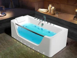Shower & Design Massagebad-Massagebad Met Glazen Wand En Ledverlichting Dyona - 260L - 1 Persoon - 170*85*58Cm - Balneo Therapie