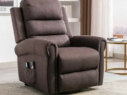 Vente-unique Fauteuil Stof-Massagestoel Met Elektrische Sta-Op Functie - Bruin - Lovari