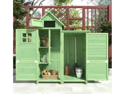 Vente-unique Tuinhuis-Massief Houten Tuinhuis Met Pvc Schuin Dak - 2 Planken 3 Klapdeuren - L118 X D54 X H173 Cm - Groen