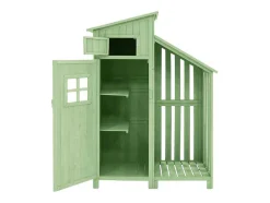 Vente-unique Tuinhuis-Massief Houten Tuinhuis Met Pvc Schuin Dak - 2 Planken 3 Klapdeuren - L124 X D46 X H174 Cm - Groen