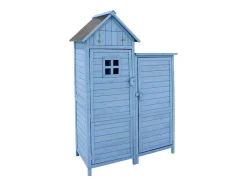 Vente-unique Tuinhuis-Massief Houten Tuinhuis Met Pvc Schuin Dak - 2 Planken 3 Klapdeuren - L118 X D54 X H173 Cm - Blauw