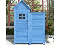 Vente-unique Tuinhuis-Massief Houten Tuinhuis Met Pvc Schuin Dak - 2 Planken 3 Klapdeuren - L118 X D54 X H173 Cm - Blauw