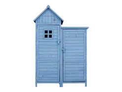 Vente-unique Tuinhuis-Massief Houten Tuinhuis Met Pvc Schuin Dak - 2 Planken 3 Klapdeuren - L118 X D54 X H173 Cm - Blauw