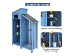 Vente-unique Tuinhuis-Massief Houten Tuinhuis Met Pvc Schuin Dak - 2 Planken 3 Klapdeuren - L124 X D46 X H174 Cm - Blauw