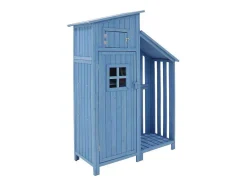Vente-unique Tuinhuis-Massief Houten Tuinhuis Met Pvc Schuin Dak - 2 Planken 3 Klapdeuren - L124 X D46 X H174 Cm - Blauw