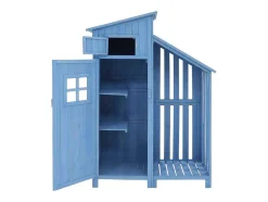 Vente-unique Tuinhuis-Massief Houten Tuinhuis Met Pvc Schuin Dak - 2 Planken 3 Klapdeuren - L124 X D46 X H174 Cm - Blauw