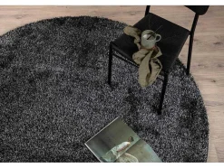 Vente-unique Woonkamertapijt-Mattis Vloerkleed O200 Cm Polyester Antraciet.