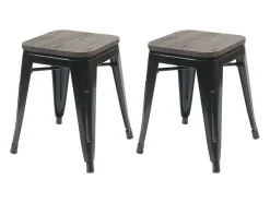 Vente-unique Kruk-Mcw-A73 Kruk (Set Van 2) Houten Zitting, Zwart