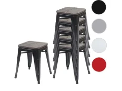 Vente-unique Kruk-Mcw-A73 Kruk (Set Van 6) Houten Zitting, Zwart