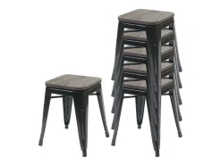 Vente-unique Kruk-Mcw-A73 Kruk (Set Van 6) Houten Zitting, Zwart