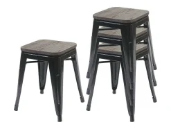 Vente-unique Kruk-Mcw-A73 Kruk (Set Van 4) Houten Zitting, Zwart