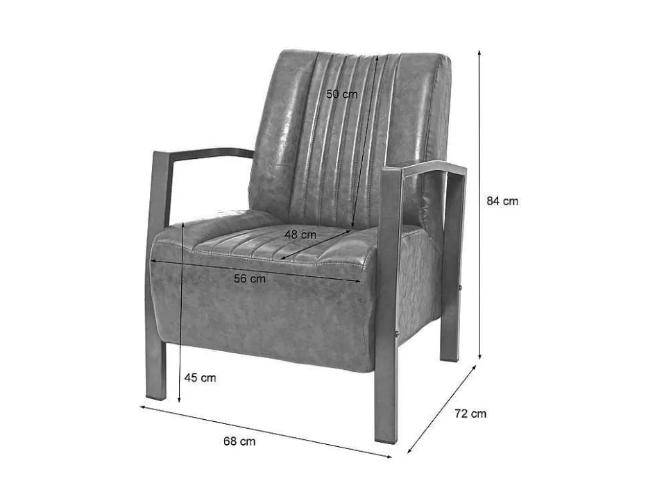 Vente-unique Fauteuil Met Holle Rugleuning-Mcw-H10 Fauteuil, Vintage Grijs