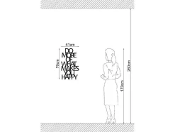EPIKASA Decoratieve Wandplaat-Metalen Decoratie Makes You Happy 1, Zwart, 41X1,5X70 Cm,
