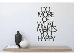 EPIKASA Decoratieve Wandplaat-Metalen Decoratie Makes You Happy 1, Zwart, 41X1,5X70 Cm,