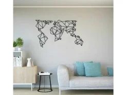 EPIKASA Decoratieve Wandplaat-Metalen Decoratie Wereldkaart 21, Zwart, 140X1,5X80 Cm,