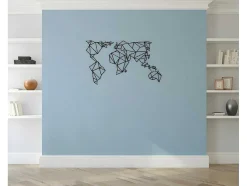 EPIKASA Decoratieve Wandplaat-Metalen Decoratie Wereldkaart 21, Zwart, 140X1,5X80 Cm,