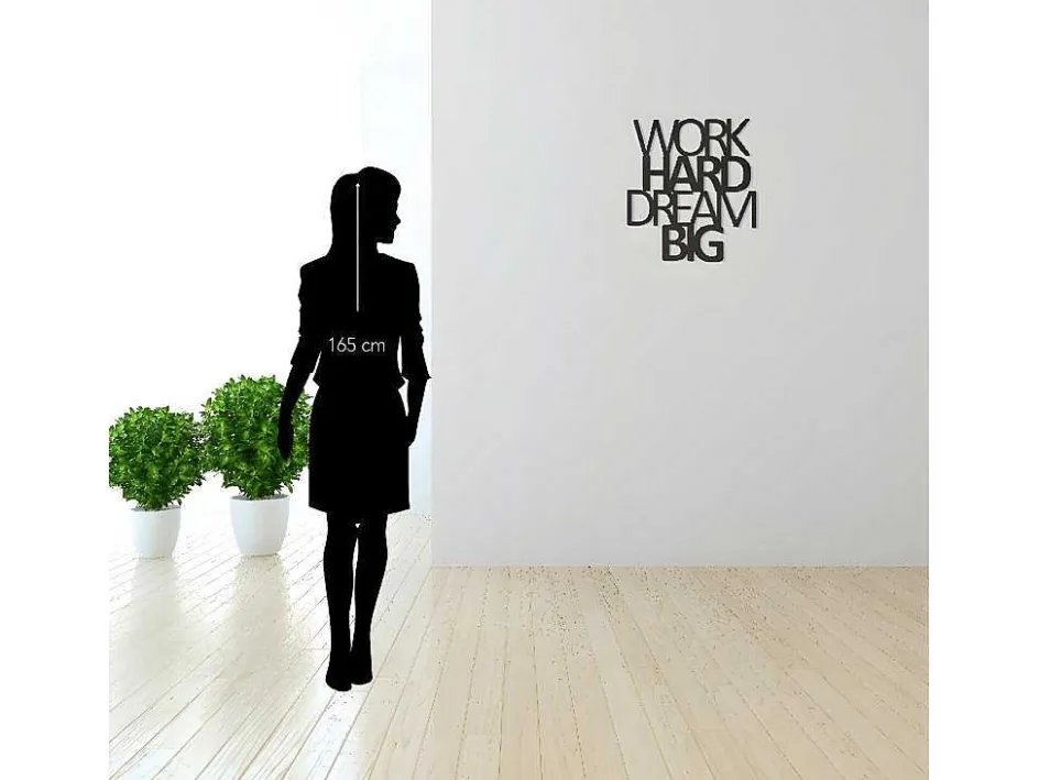 EPIKASA Decoratieve Wandplaat-Metalen Decoratie Work Hard Dream Big 1, Zwart, 65X1,5X70 Cm,
