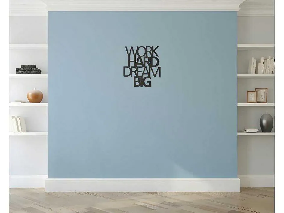 EPIKASA Decoratieve Wandplaat-Metalen Decoratie Work Hard Dream Big 1, Zwart, 65X1,5X70 Cm,