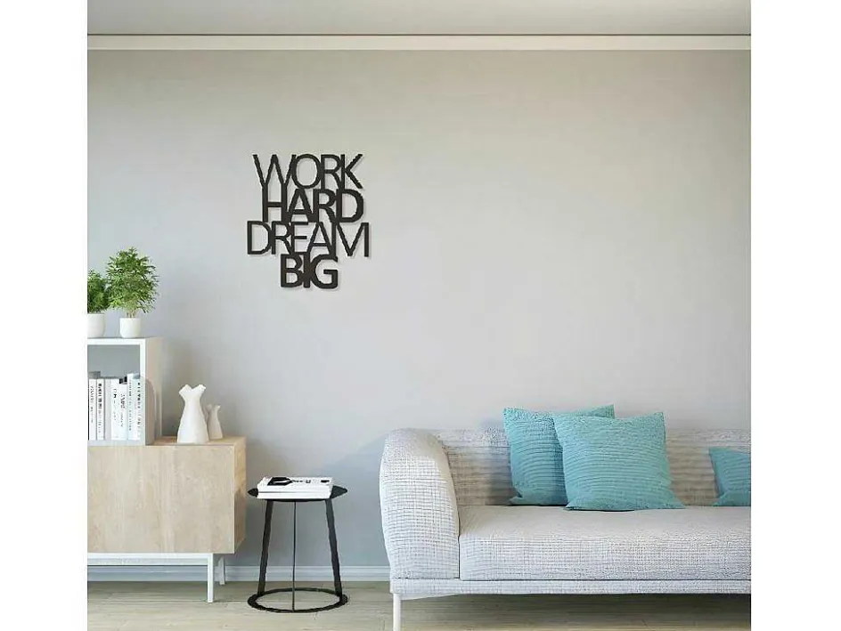 EPIKASA Decoratieve Wandplaat-Metalen Decoratie Work Hard Dream Big 1, Zwart, 65X1,5X70 Cm,