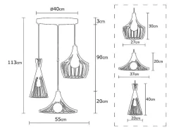 OZAIA Hanglamp-Metalen Hanglamp Mezopotamya - 3 Kappen - B55 X H113 Cm - Koperkleurig