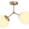 OZAIA Plafondlamp-Metalen Plafondlamp Met 2 Bollen Damar - L. 44 X H. 28 Cm - Wit En Goudkleurig